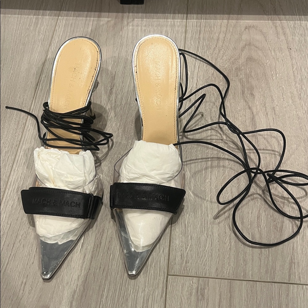MACH & MACH Black and Silver Heels
